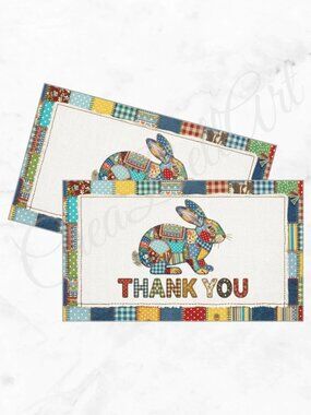 60 Patchwork Cards Bunny Design Thank You Cards